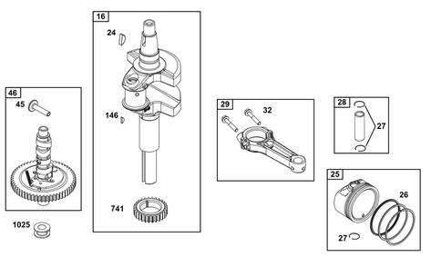 Crankshaft Group Diagram and Parts List for 359775-0005-E1 200000 - 399999 Briggs and Stratton Engine